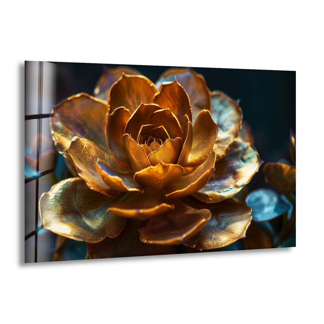 Golden Flower Glass Wall Art, print on glass, glass printed photos