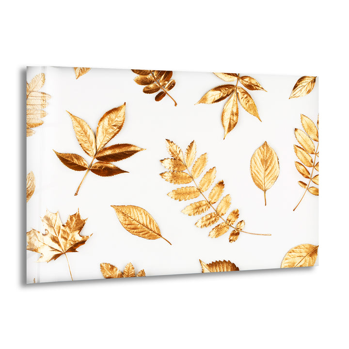 Golden Leaves Glass Wall Art, print on glass, glass printed photos