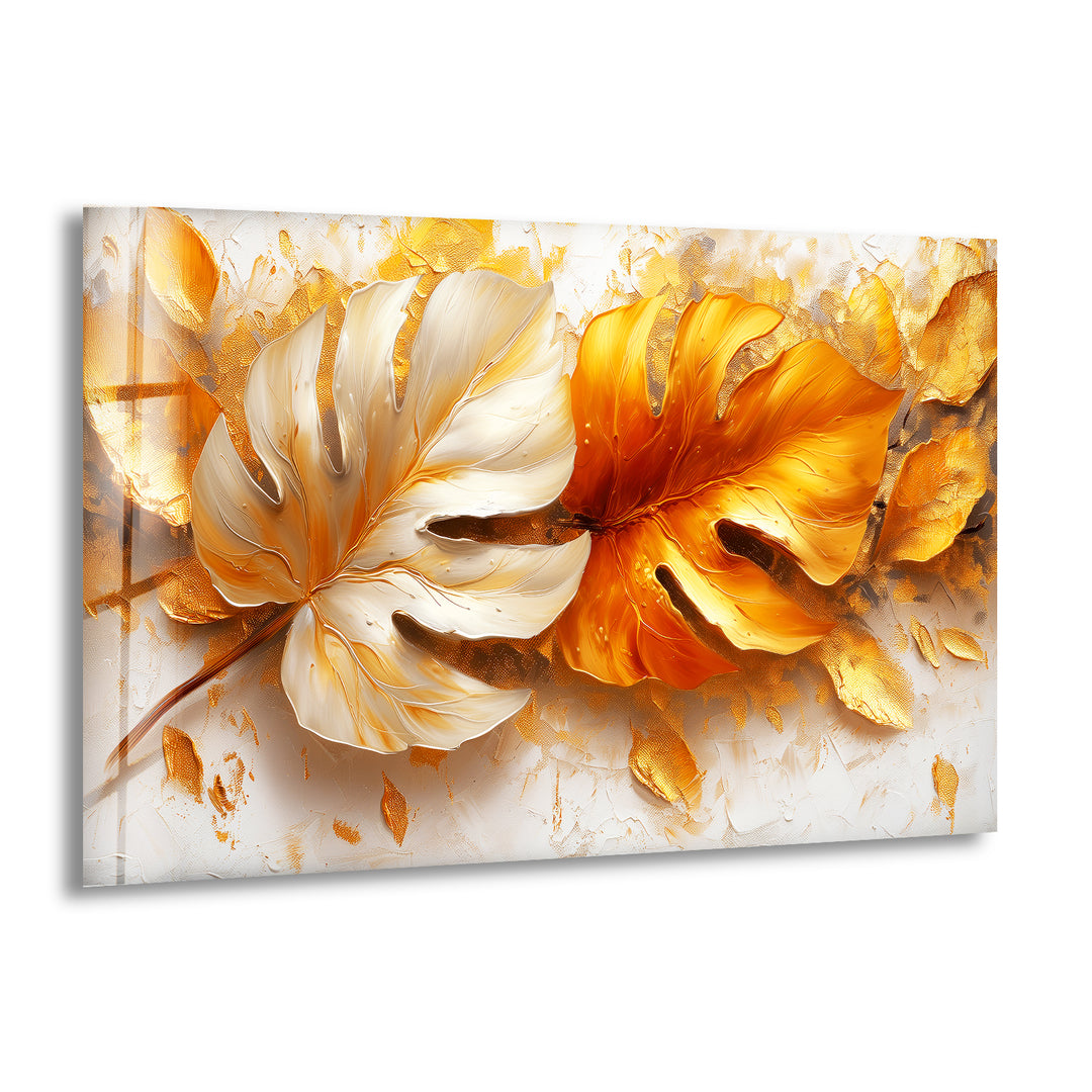 Golden Leaves Glass Wall Art, print picture on glass, Tempered Glass Wall Art