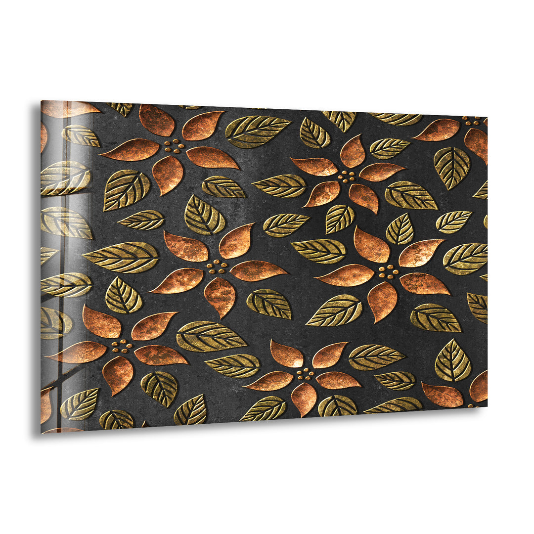 Bronze Flowers Pattern Glass Wall Art, print picture on glass, Tempered Glass Wall Art