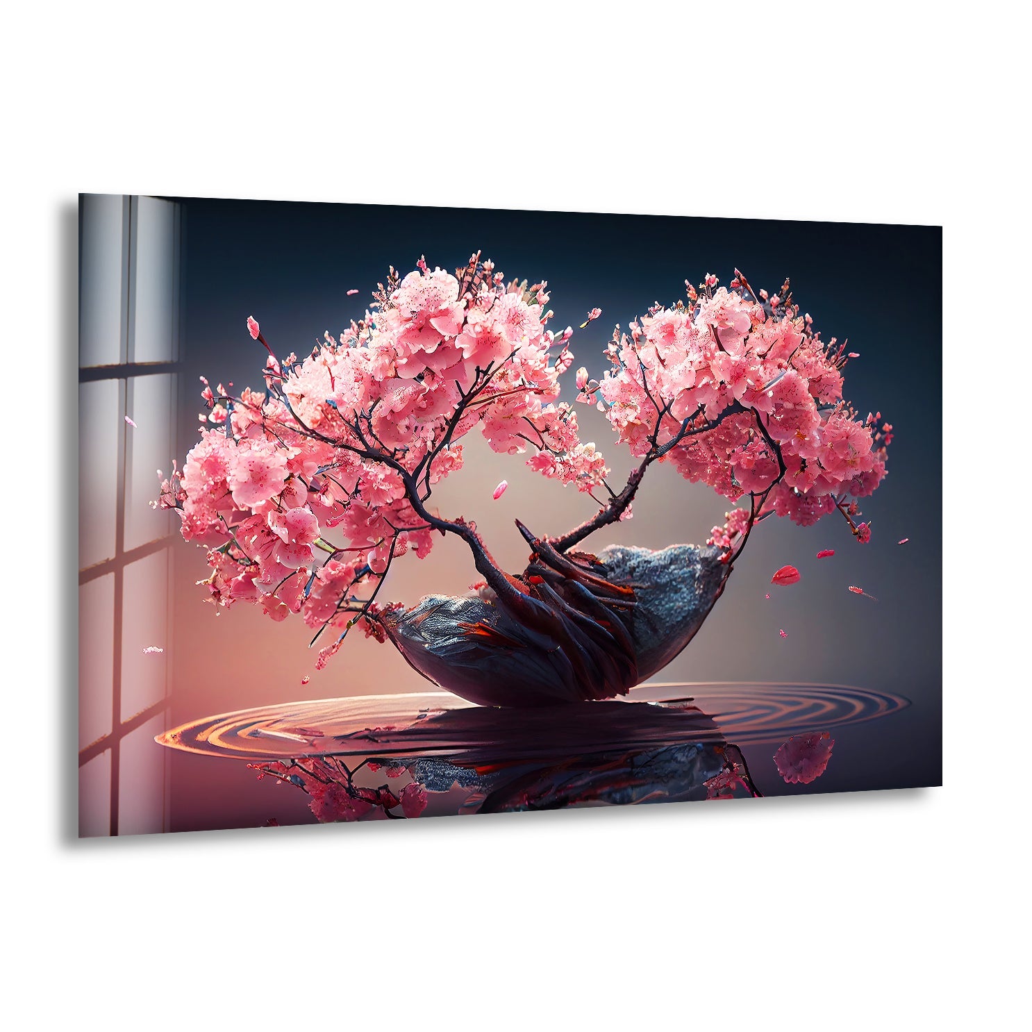 Japanese Abstract Pink Blossom Tree Glass Wall Art, print picture on glass, Tempered Glass Wall Art