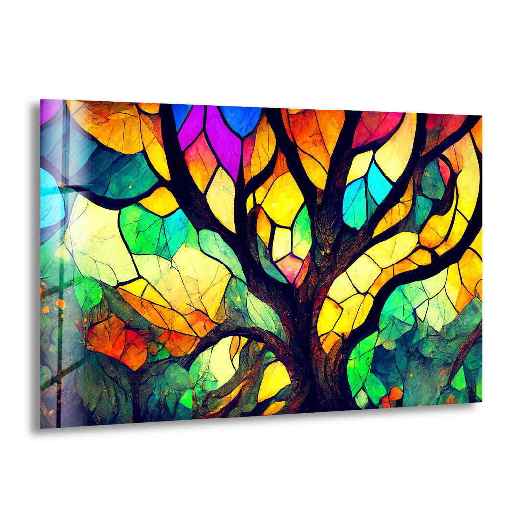 Stained Glass Window Tree Glass Wall Art, print on glass, glass printed photos