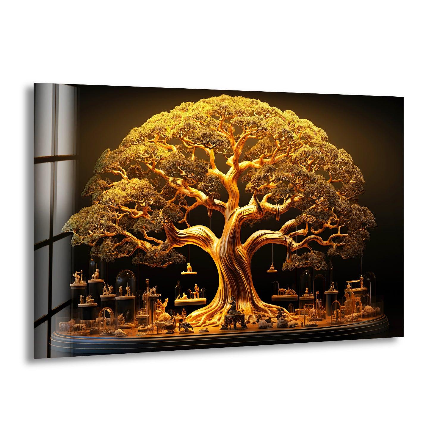 Golden Tree Glass Wall Art, print on glass, glass printed photos