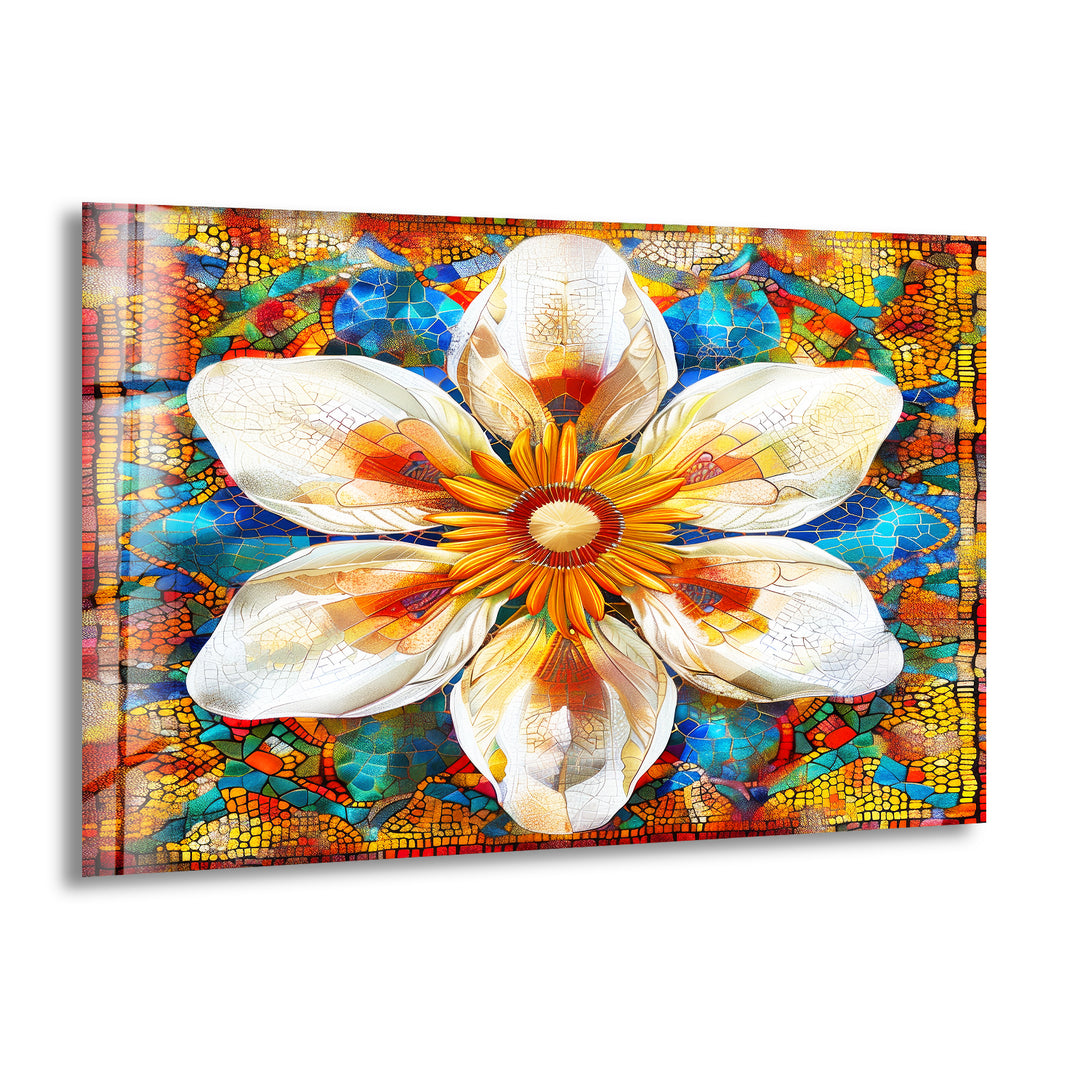 Mosaic Sunflower Glass Wall Art, print picture on glass, Tempered Glass Wall Art