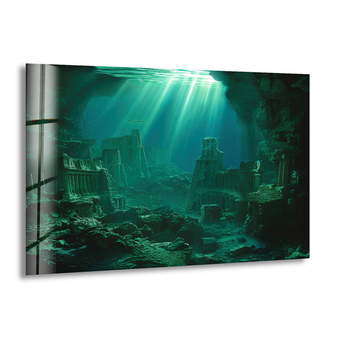 Underwater Atlantis Glass Wall Art, glass wall decor, glass wall art decor