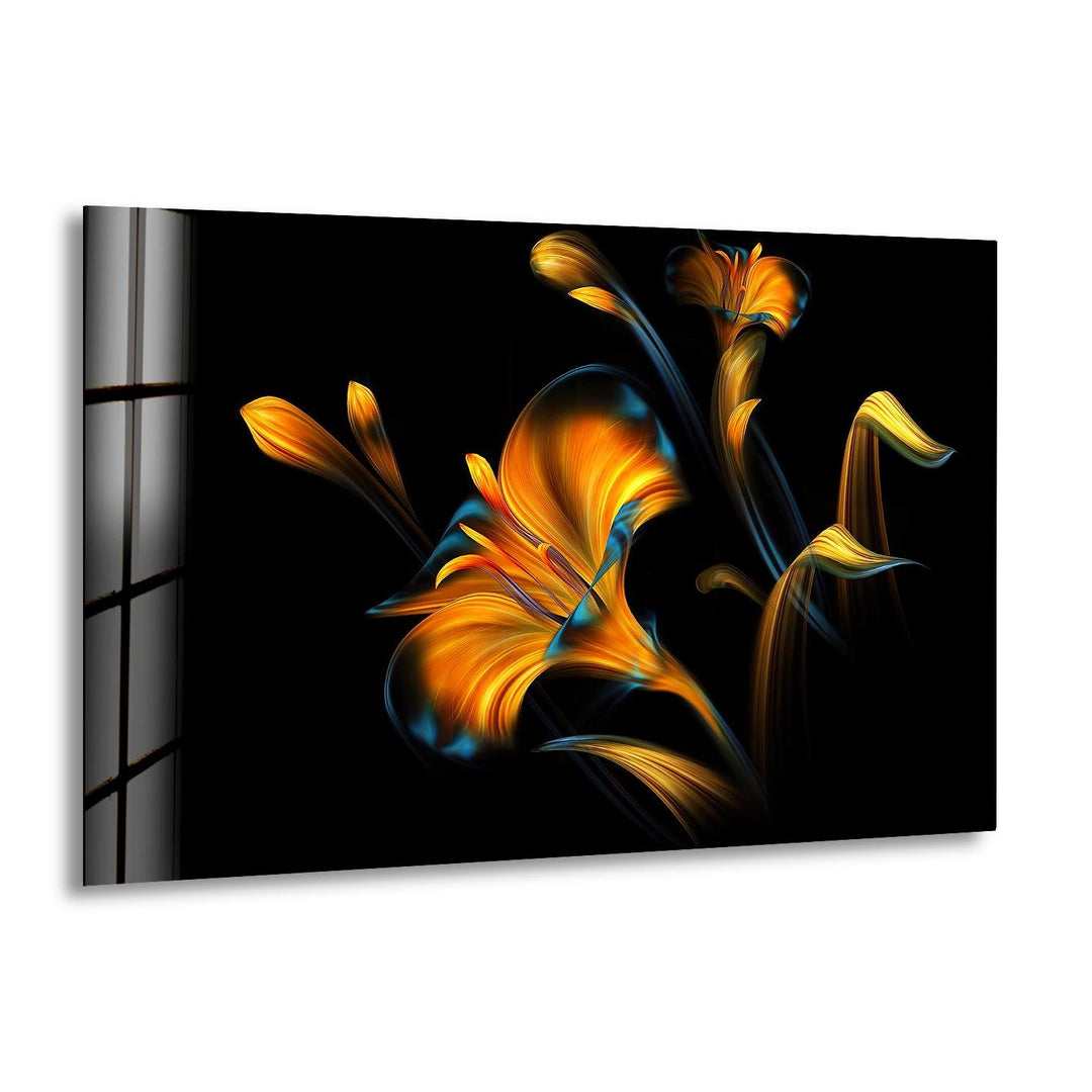 Neon Lily Illustration Glass Wall Art, print picture on glass, Tempered Glass Wall Art