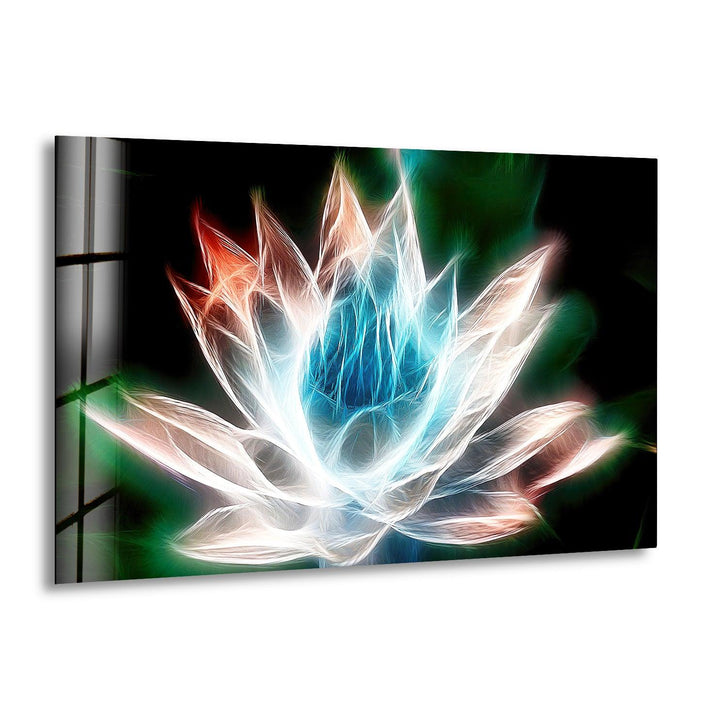 Glowing Lotus Illustration Glass Wall Art, print picture on glass, Tempered Glass Wall Art