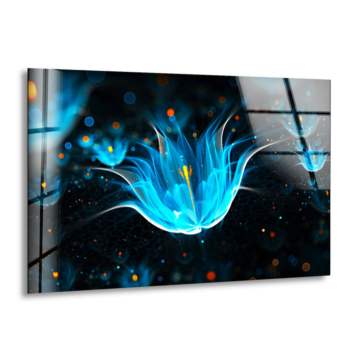 Neon Blue Flower Glass Wall Art, print on glass, glass printed photos