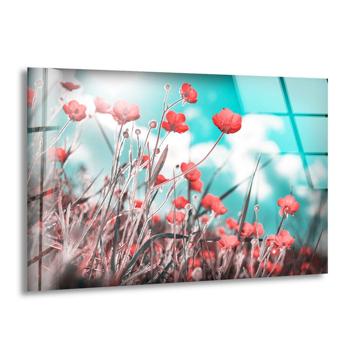 Red Poppies Glass Wall Art, print picture on glass, Tempered Glass Wall Art