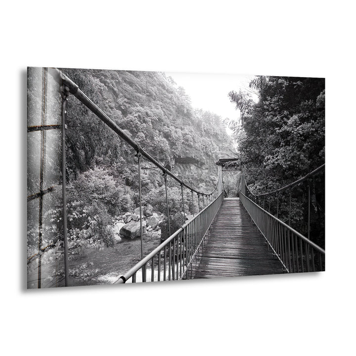 Old Black & White Bridge Glass Wall Art photo print on glass, prints on glass wall art