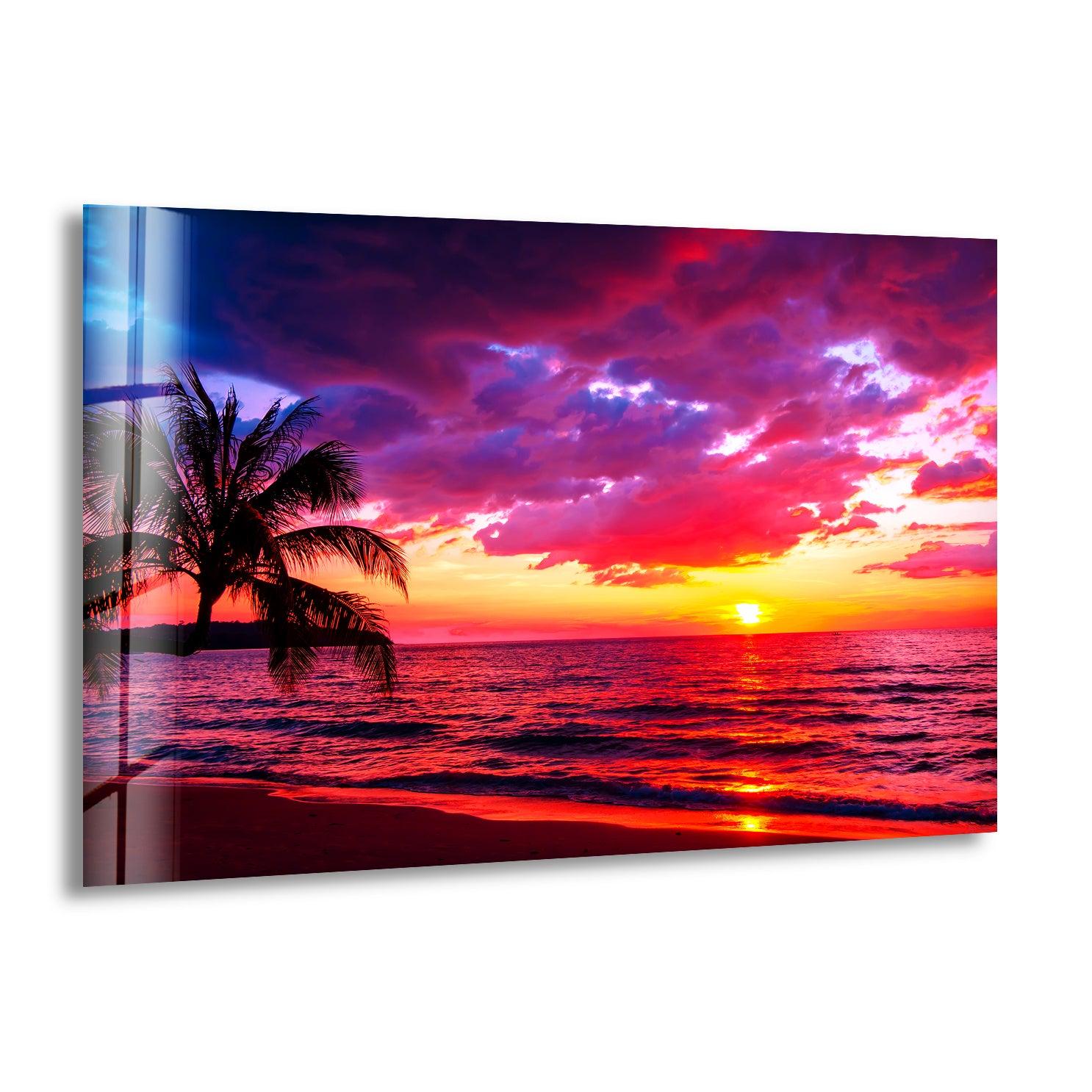 Sunset Red Landscape Glass Wall Art Glass Printing Wall Art, Print photos on glass