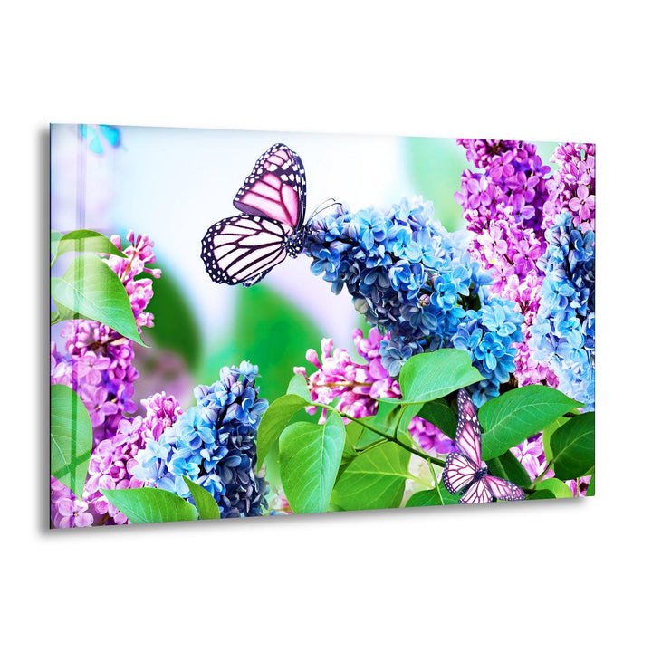 Butterfly And Lilac Flower Glass Wall Art, print picture on glass, Tempered Glass Wall Art
