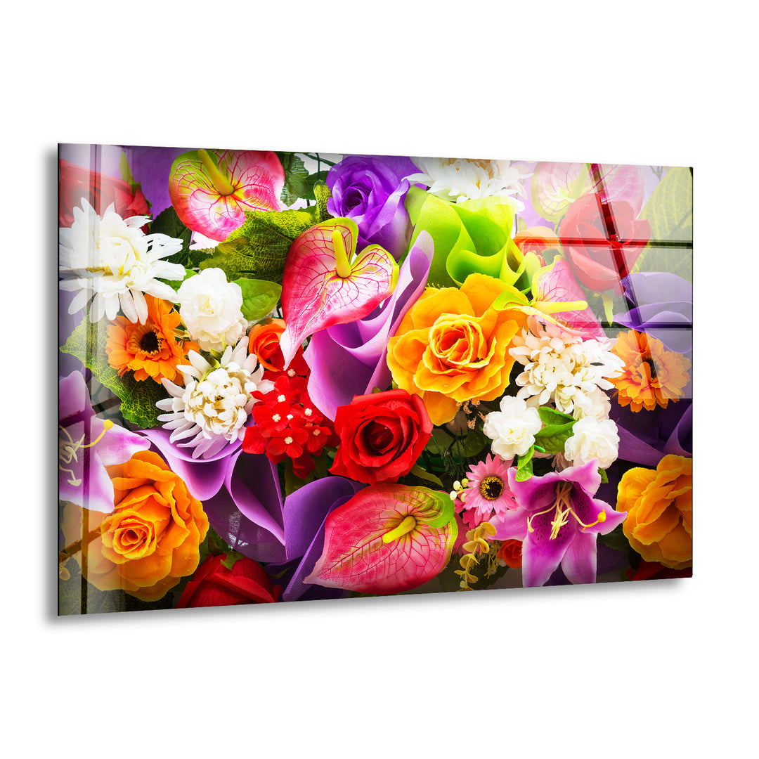 Mixed Flower Varieties Glass Wall Art, print on glass, glass printed photos