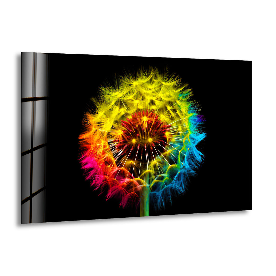 Colorful Dandelion Glass Wall Art, print on glass, glass printed photos