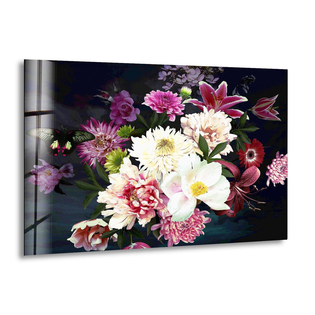 Dark Floral Botanical Luxury Glass Wall Art, print picture on glass, Tempered Glass Wall Art

