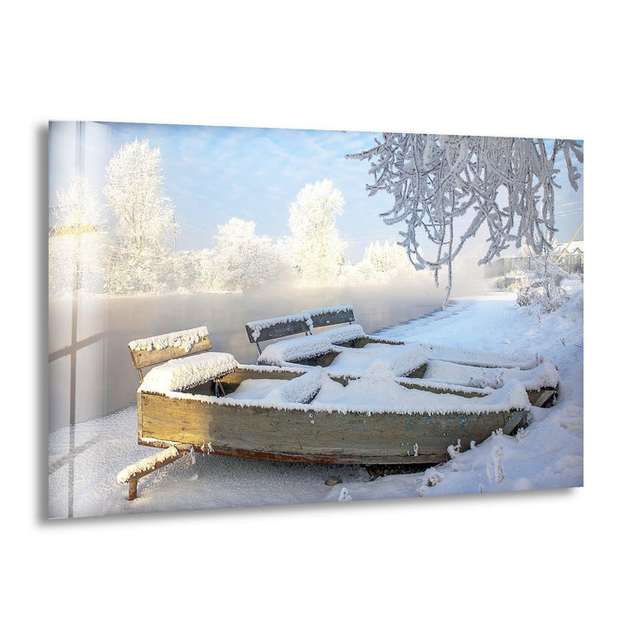 Frozen Winter Boats Glass Wall Art Glass Printing Wall Art, Print photos on glass