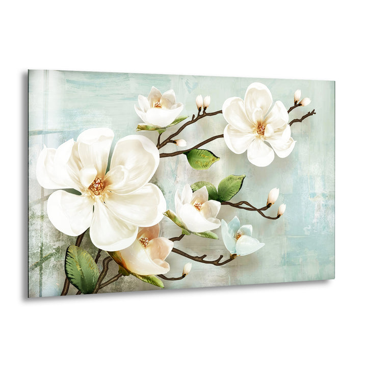 Magnolias Oil Paintings Glass Wall Art, print on glass, glass printed photos