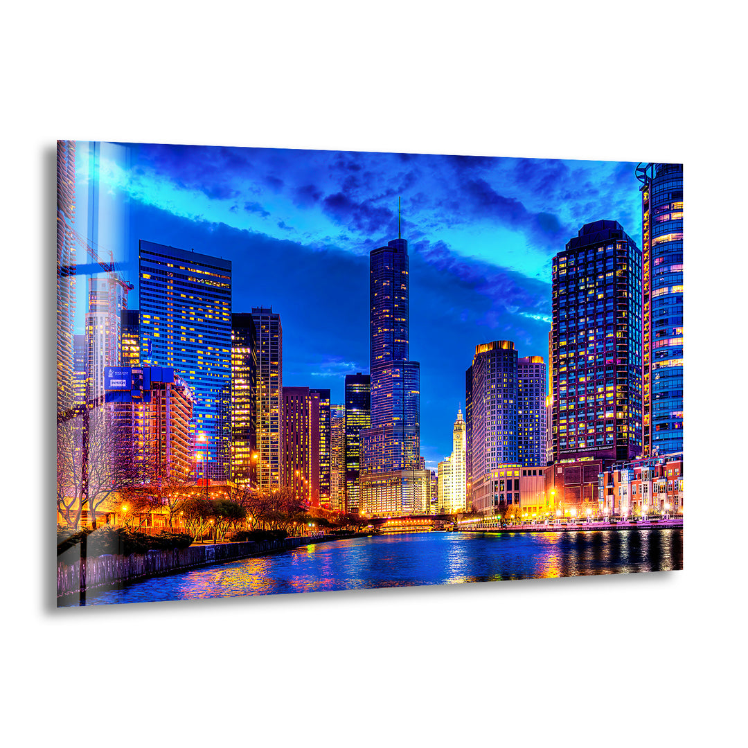 Chicago City View Glass Wall Art, glass art painting, glass art for the Wall