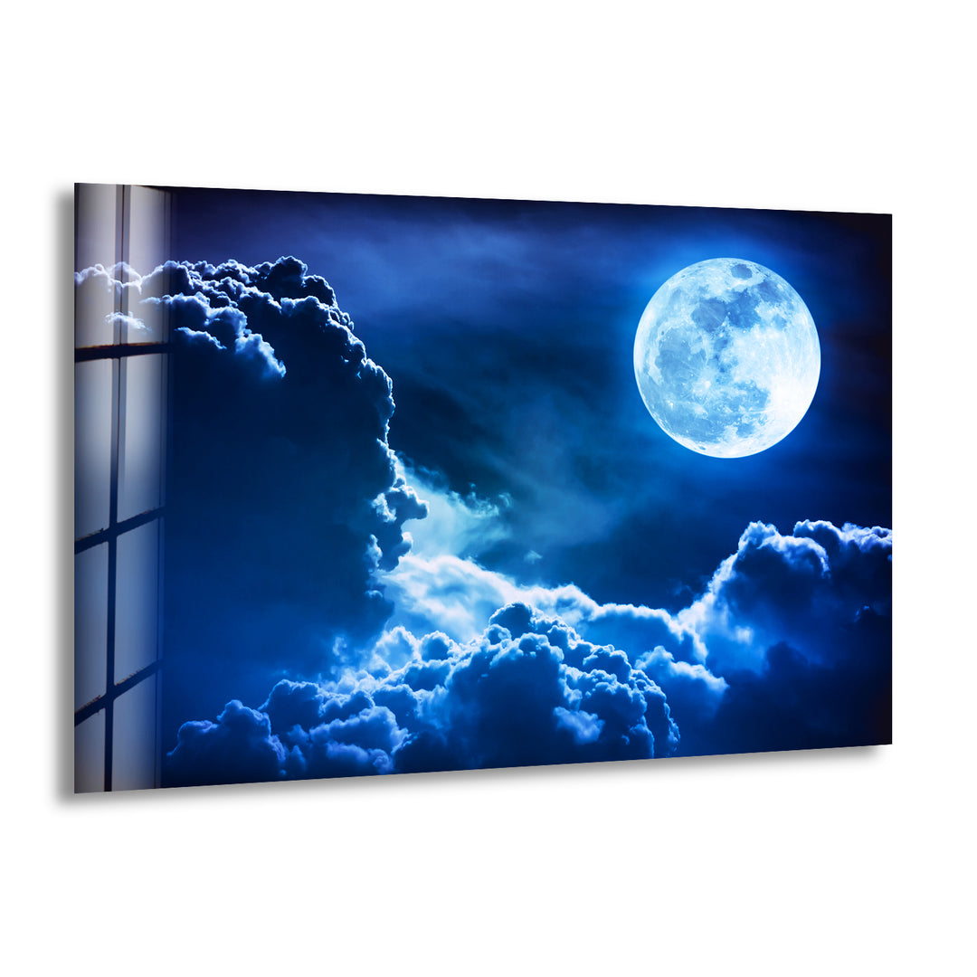 Moonlit Clouds In a Night Sky Glass Wall Art stained glass wall art, stained glass wall decor