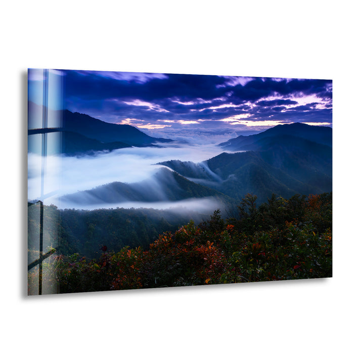 Foggy Mountain Landscape Glass Wall Art