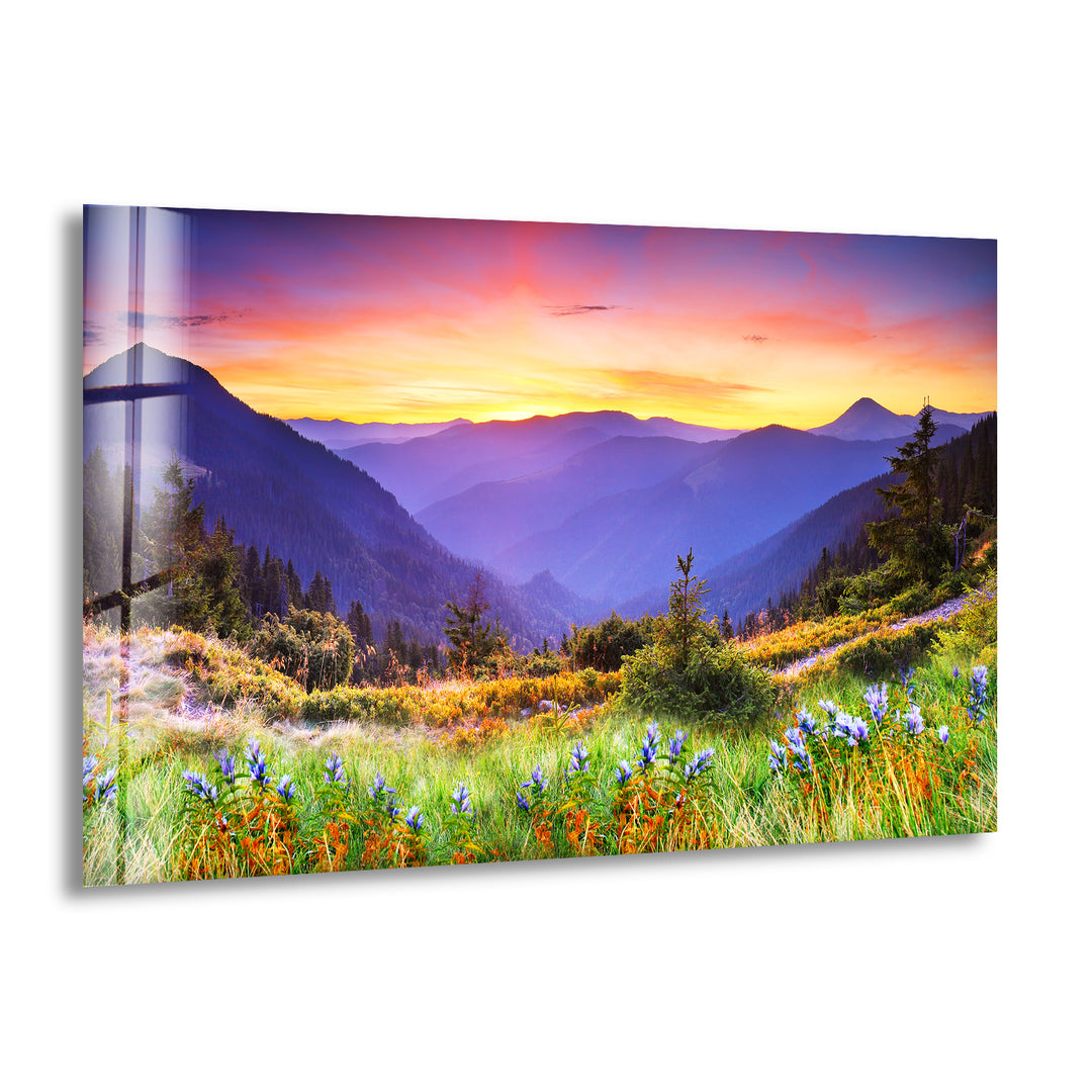 Sunset Colored Mountains Glass Wall Art Glass Printing Wall Art, Print photos on glass