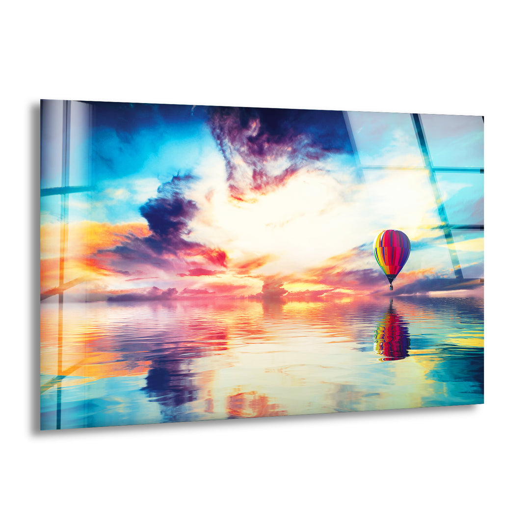 Air Balloon Landscape Glass Wall Art print picture on glass, Tempered Glass Wall Art