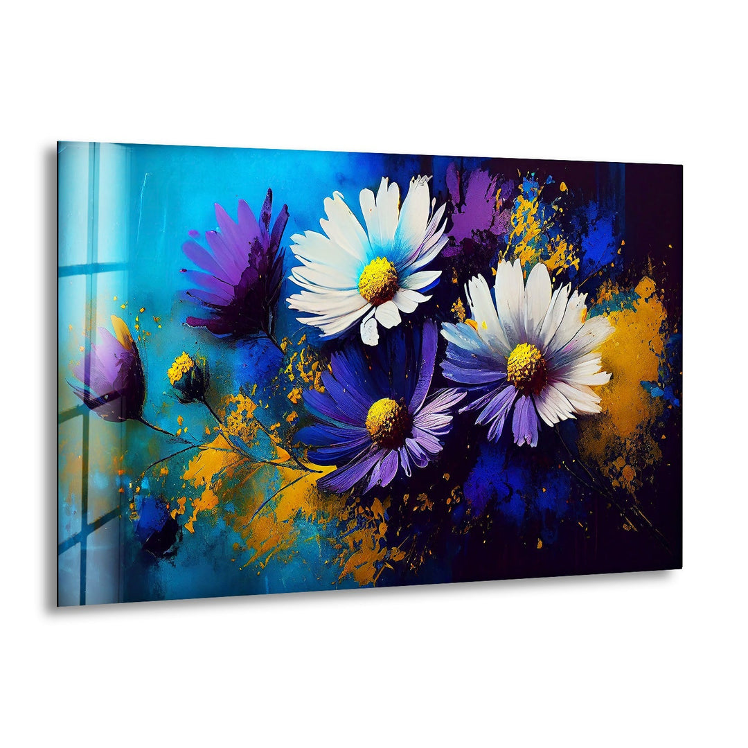 Painting Of Daisies Glass Wall Art, print picture on glass, Tempered Glass Wall Art