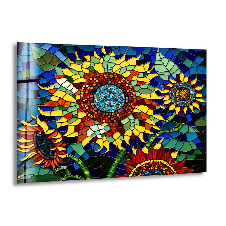 Mosaic Of Sunflowers Glass Wall Art, print on glass, glass printed photos