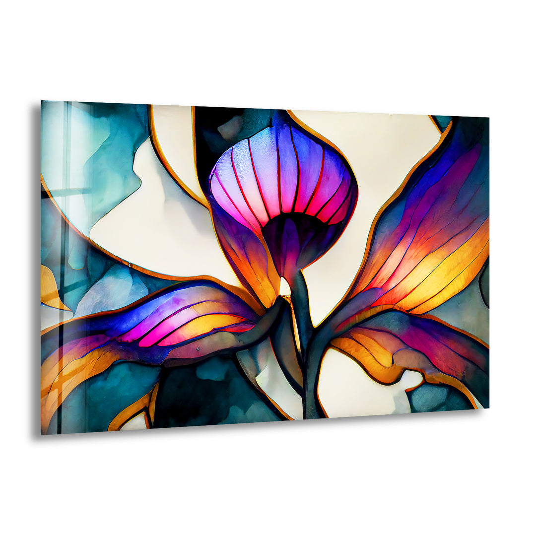 Vivid Stained Flower Glass Wall Art, print picture on glass, Tempered Glass Wall Art