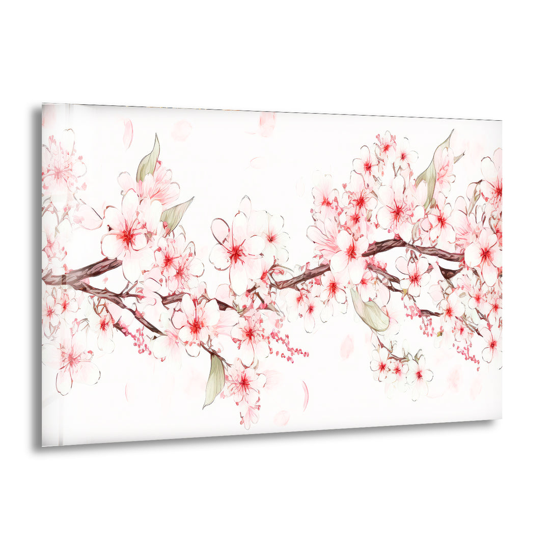 Watercolor Cherry Blossoms Glass Wall Art, print on glass, glass printed photos