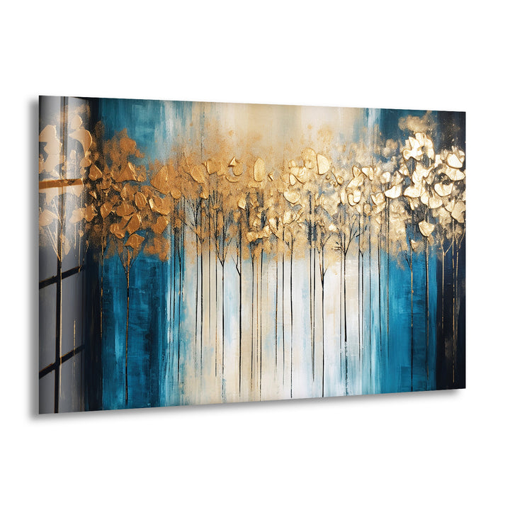 Abstract Gold Leaf Forest Glass Wall Art, print picture on glass, Tempered Glass Wall Art