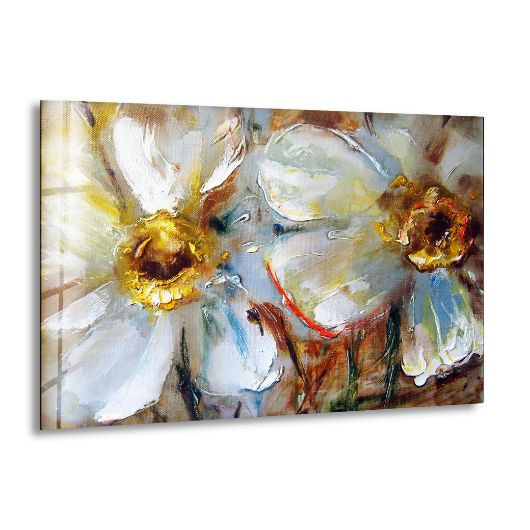 Daisy Oil Paint Glass Wall Art, print picture on glass, Tempered Glass Wall Art