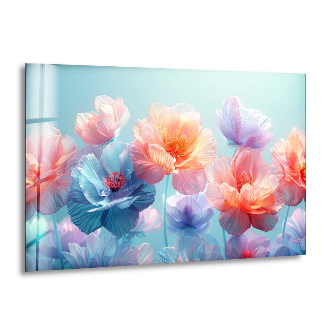 Colorful Pastel Flowers Glass Wall Art, print on glass, glass printed photos