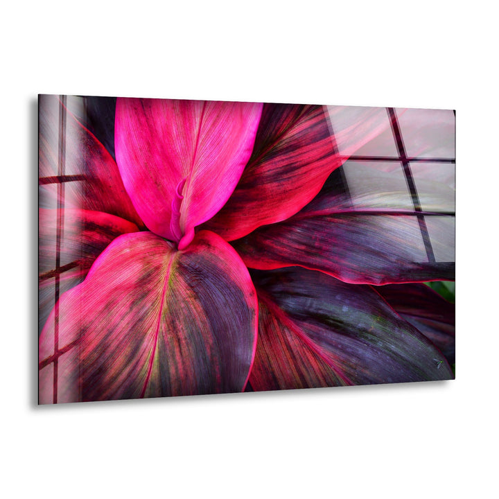 Pink Botanical Leaves Glass Wall Art, print picture on glass, Tempered Glass Wall Art