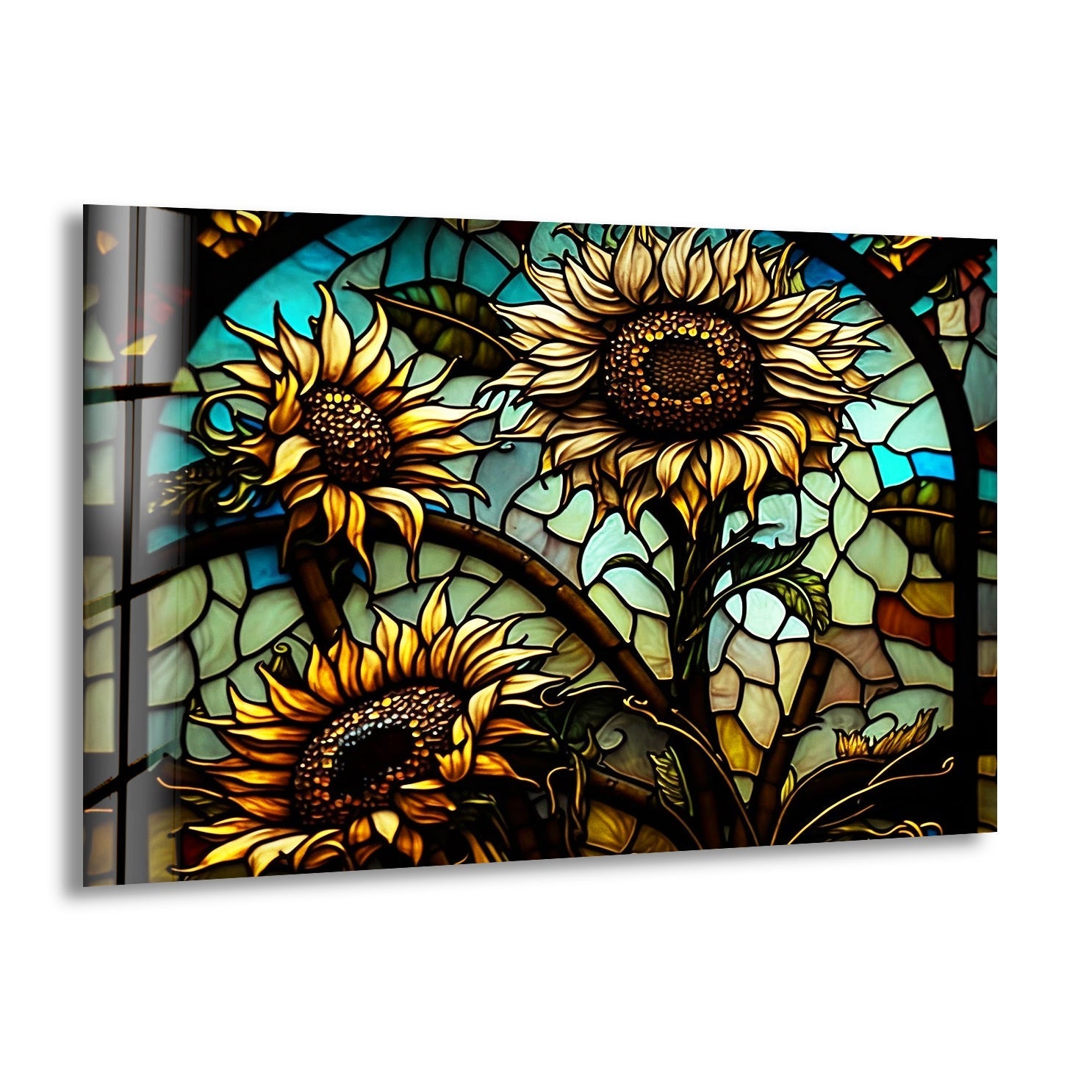 Sunflower top stained glass window and wall hanging