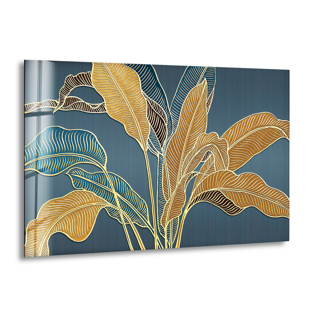 Golden Banana Leafs Glass Wall Art, print picture on glass, Tempered Glass Wall Art