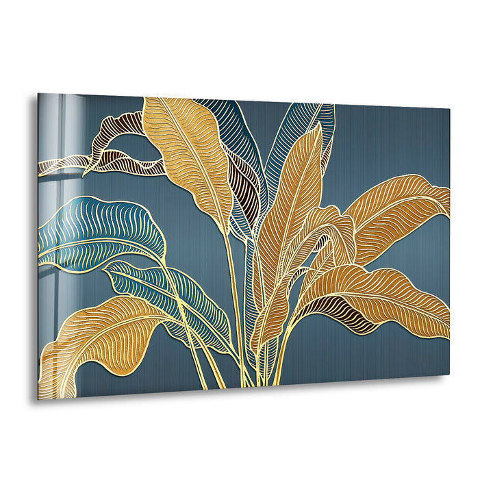 Golden Banana Leafs Glass Wall Art, print picture on glass, Tempered Glass Wall Art