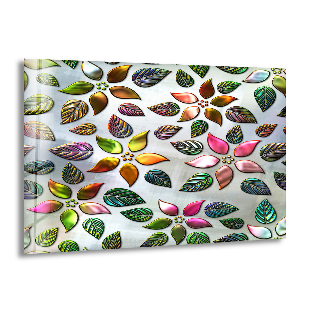 Silver Floral Pattern Glass Wall Art, print picture on glass, Tempered Glass Wall Art