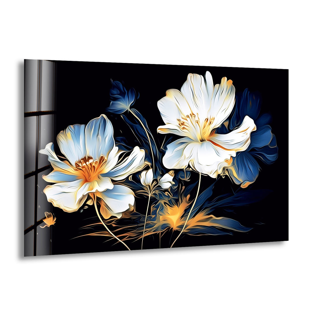 White Flowers Paint Glass Wall Art, print picture on glass, Tempered Glass Wall Art