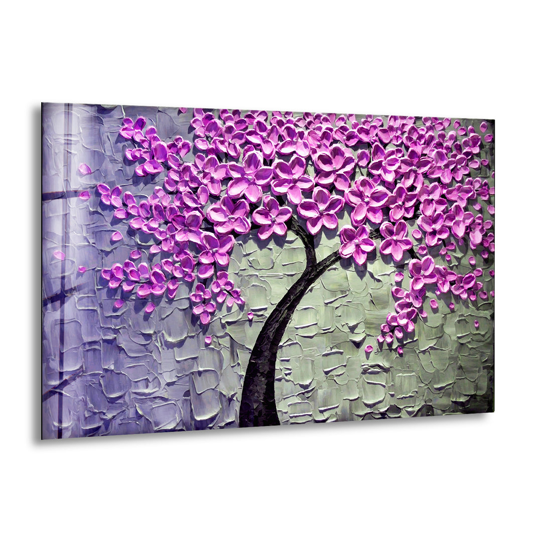 Flower Tree Oil Painting Glass Wall Art, print picture on glass, Tempered Glass Wall Art