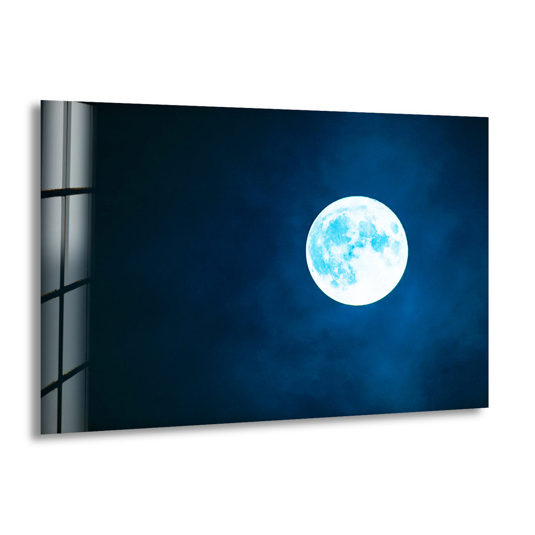 Night With Full Moon Glass Wall Art print picture on glass, Tempered Glass Wall Art