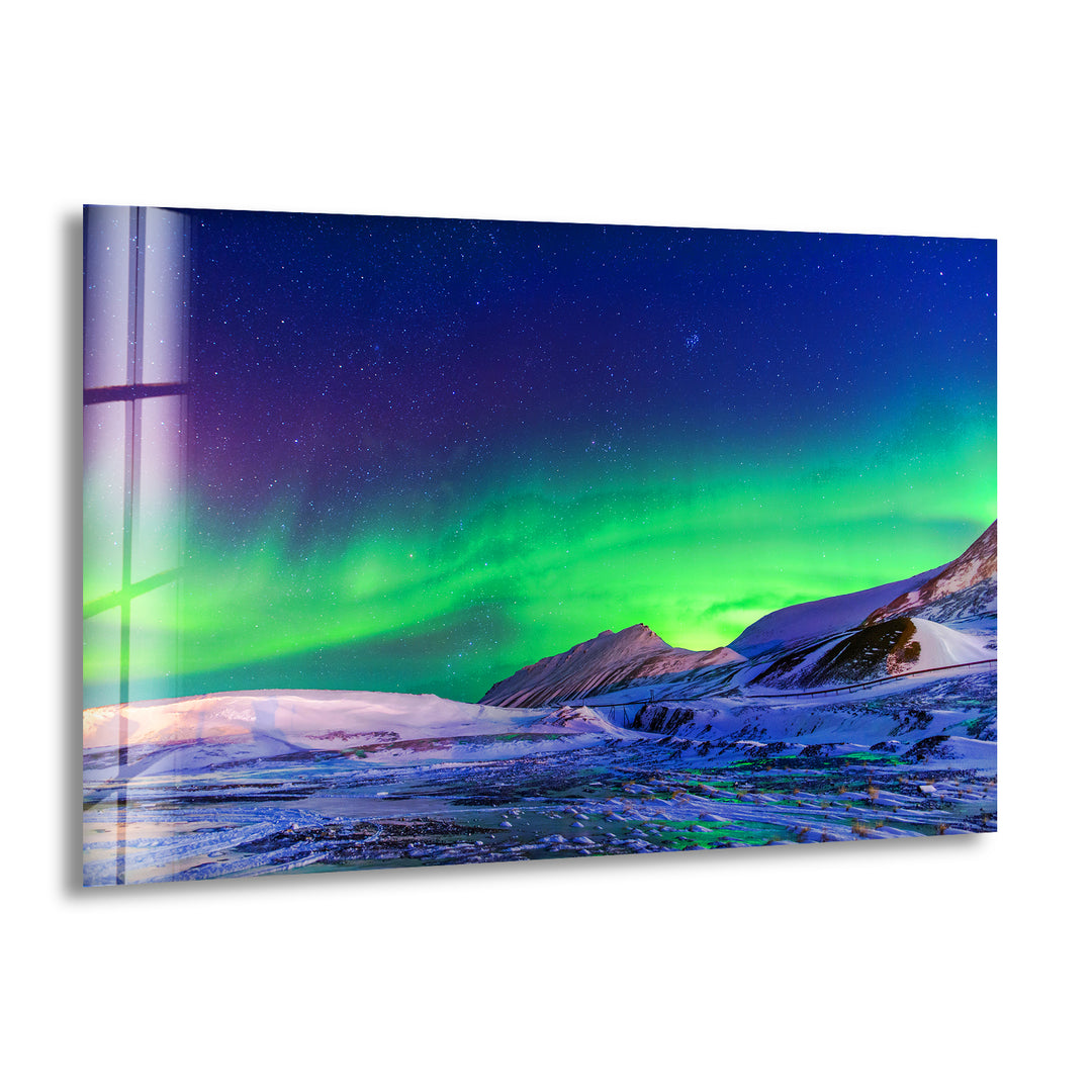 Aurora Borealis Neon Glass Wall Art print picture on glass, Tempered Glass Wall Art