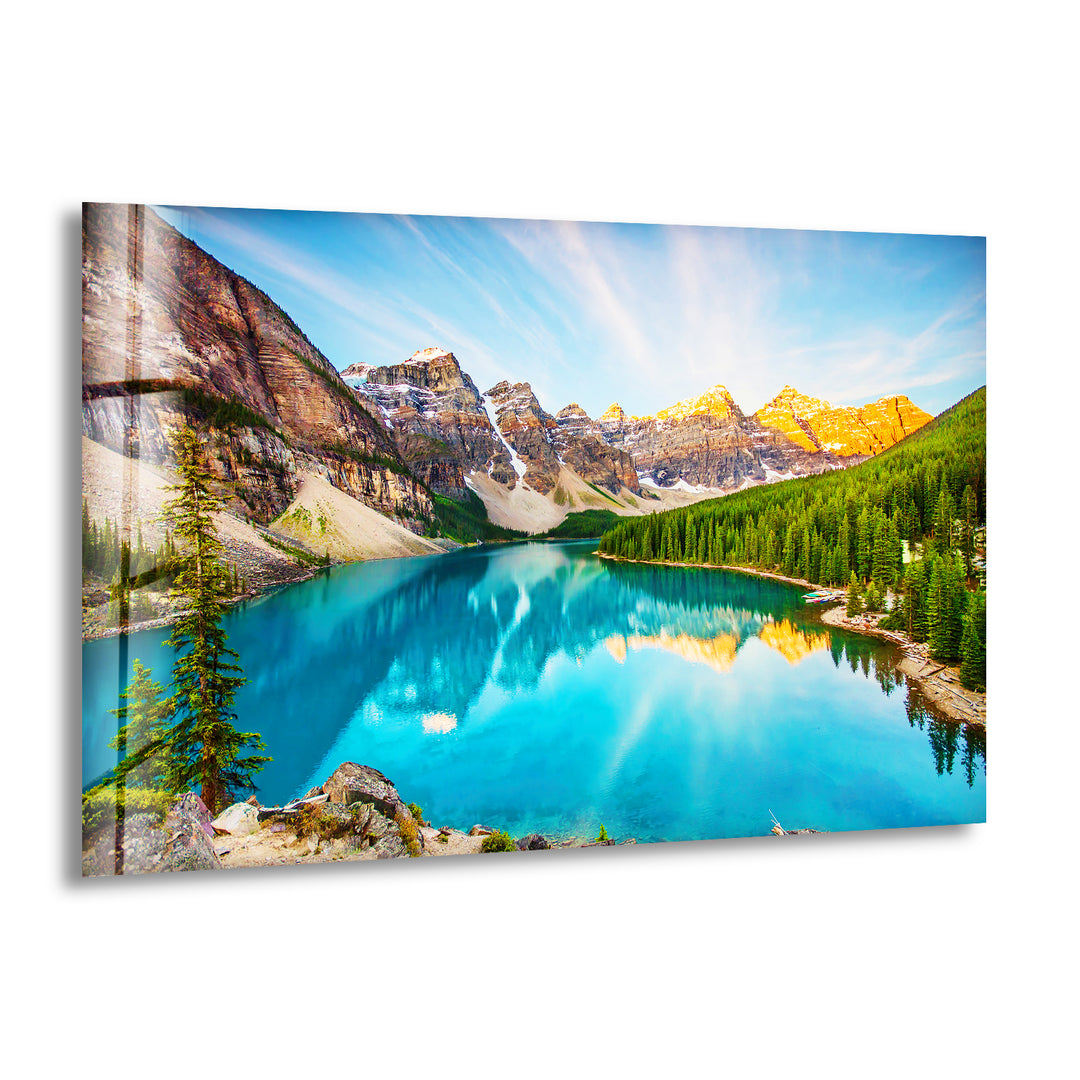 Natural Blue Lake Snowy Glass Wall Art picture on glass wall art, photos printed on glass