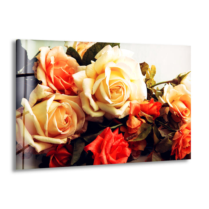 Vintage Styled Roses Glass Wall Art, print picture on glass, Tempered Glass Wall Art
