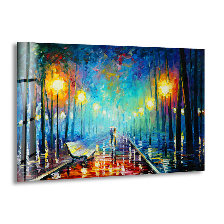 Misty Night Park Glass Wall Art photo print on glass, prints on glass wall art