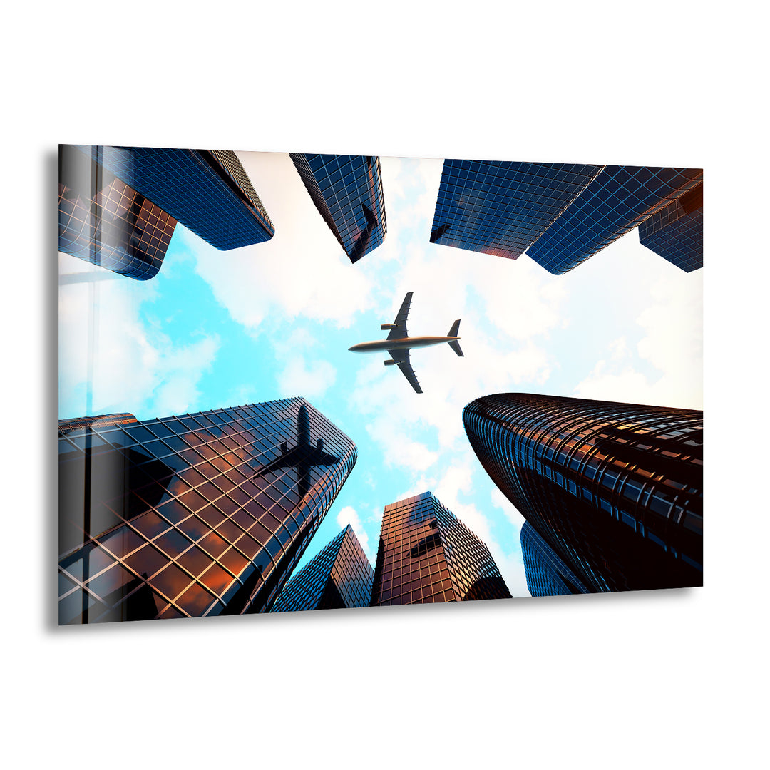 City Photo and Plane Glass Wall Art, print picture on glass, Tempered Glass Wall Art