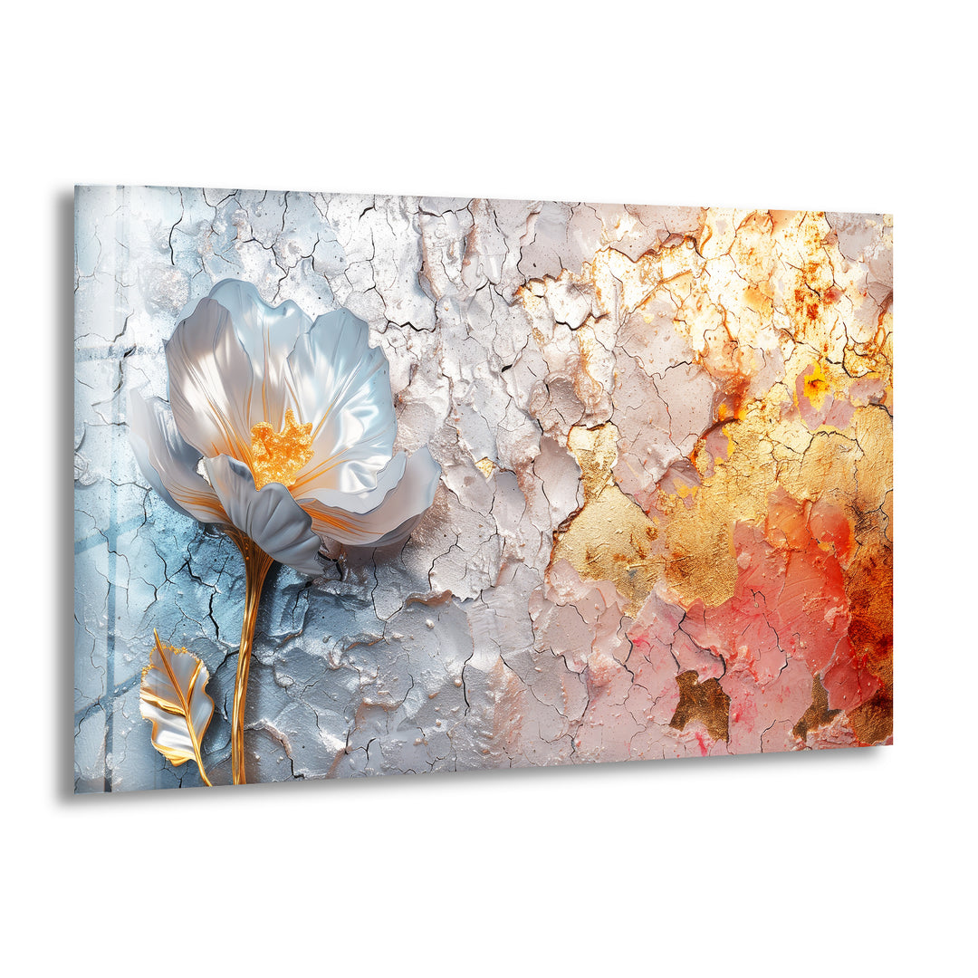 Silver Flower Abstract Glass Wall Art, print on glass, glass printed photos