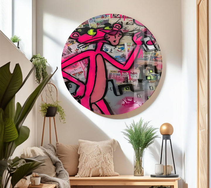 Pink Panther Graffiti Glass Wall Art print picture on glass, Tempered Glass Wall Art
