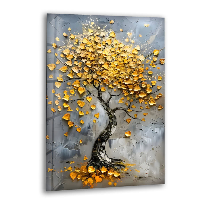 Tree With Golden Leafs Glass Wall Art glass wall decor, glass wall art decor
