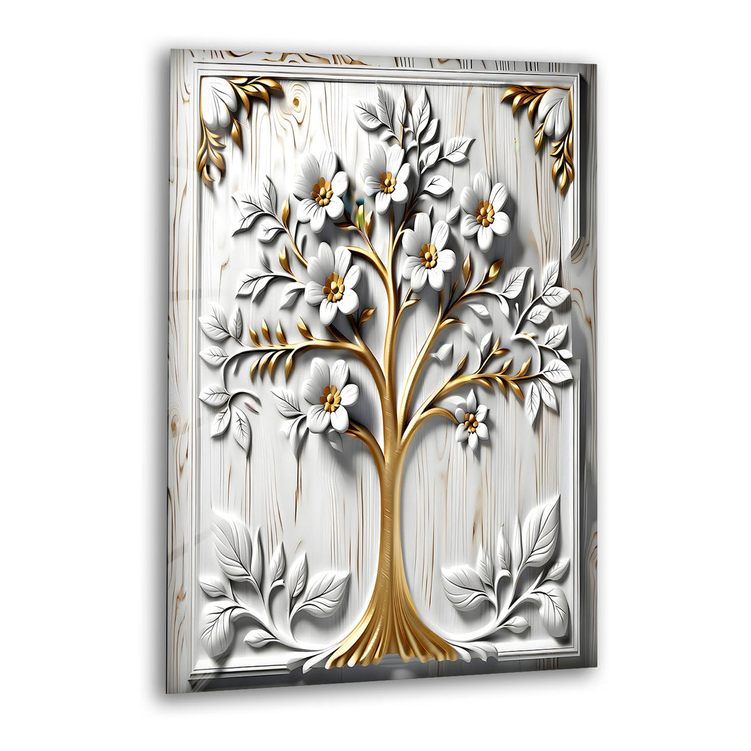 White Flower Tree Glass Wall Art glass wall decor, glass wall art decor
